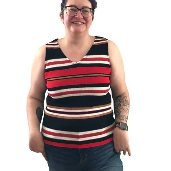 Avon Fashions Large Sleeveless Tank, White Black Red Gold Tank Top, 70s Tank Top - Picture 7 of 10